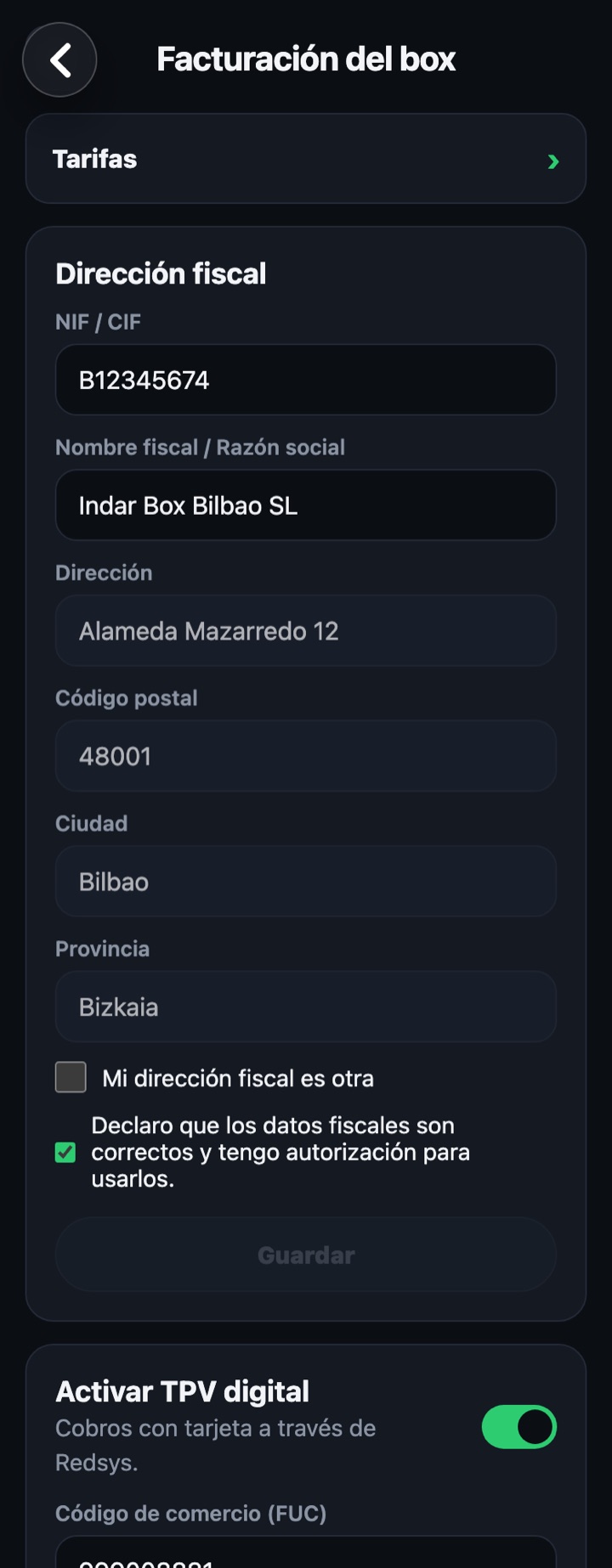 Indirizzo fiscale con la dichiarazione spuntata.