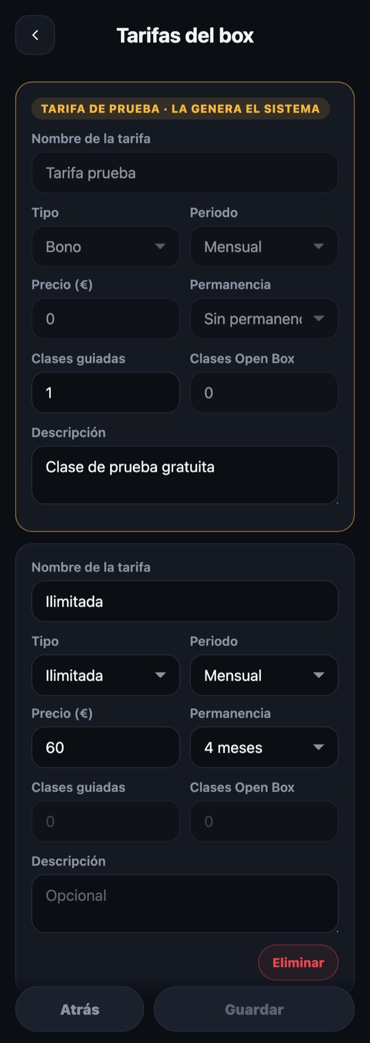 Tarife der Box